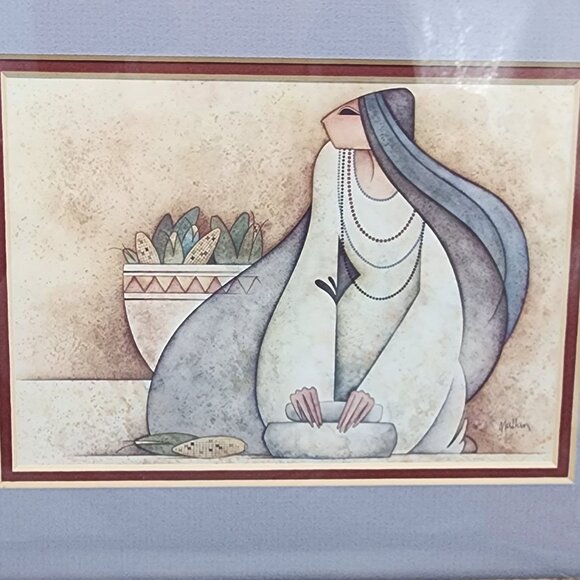 Framed Wall Decor G.E. Mullan Framed Art Print Of Southwest Woman With Pottery O - Picture 2 of 9